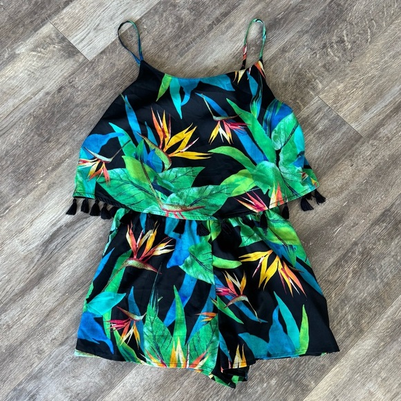 Ana Tropical Print Romper with Tassel Detail - Picture 1 of 6
